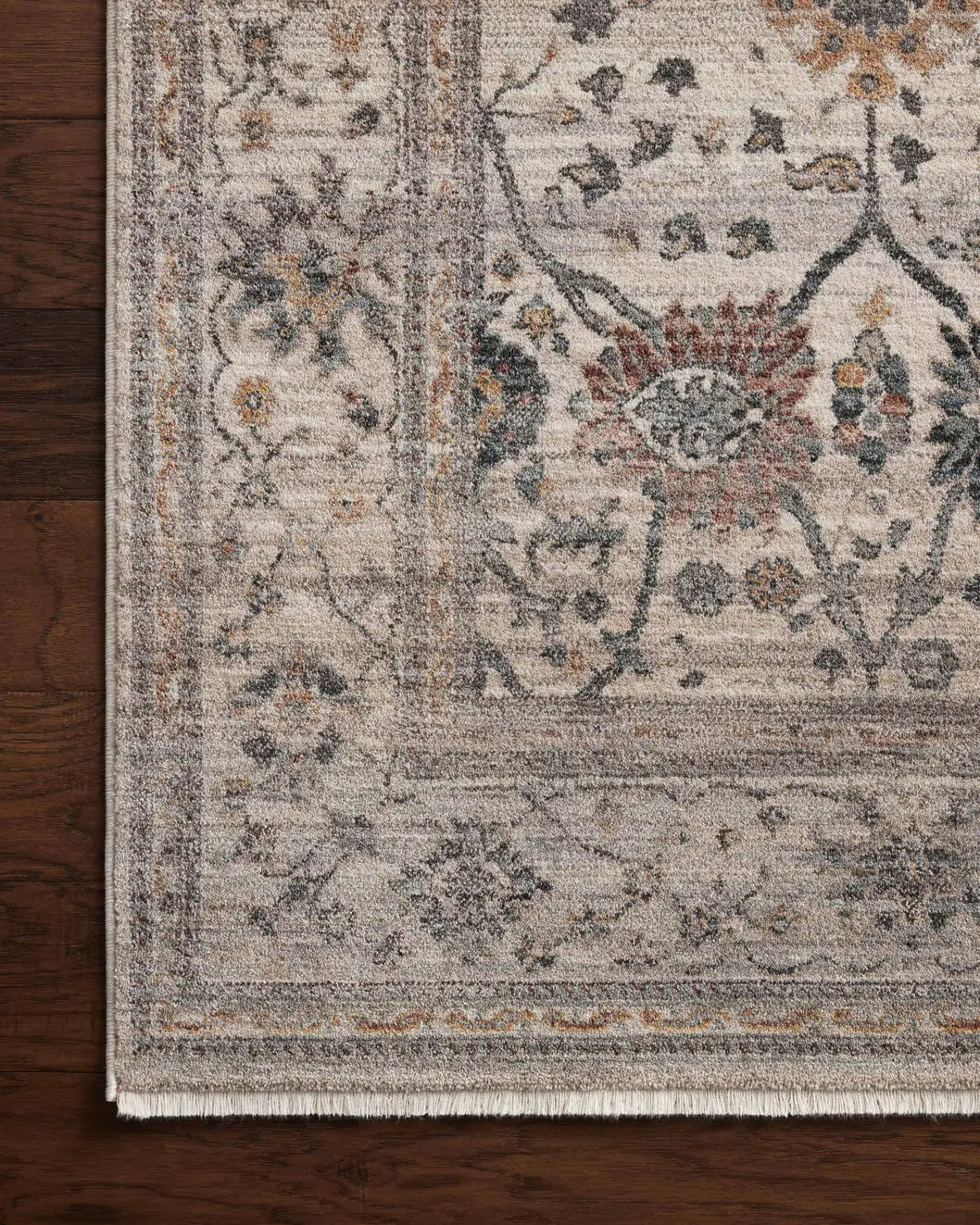Loloi Lyra Lyr-04 Pebble/Multi Rug - corner on wood