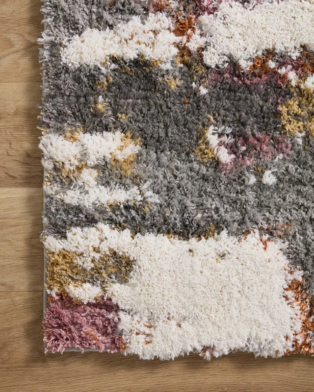 Loloi Levitt Shag Lev-04 Grey/Multi Rug - corner on wood