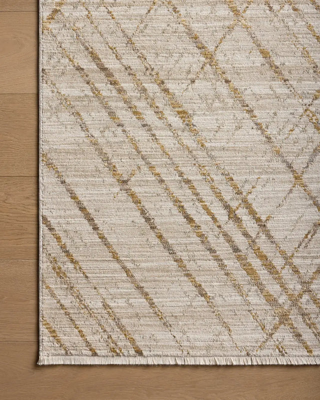 Loloi Wade Wae-04 Beige/Gold Rug - corner on wood