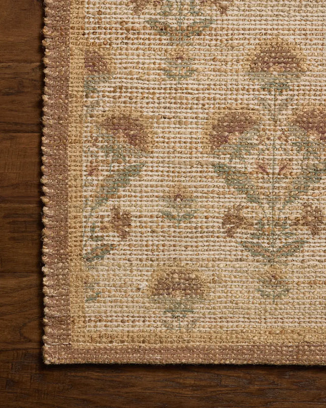 Chris Loves Julia x Loloi Rue RUE-01 Wheat / Sage Rug - corner on wood
