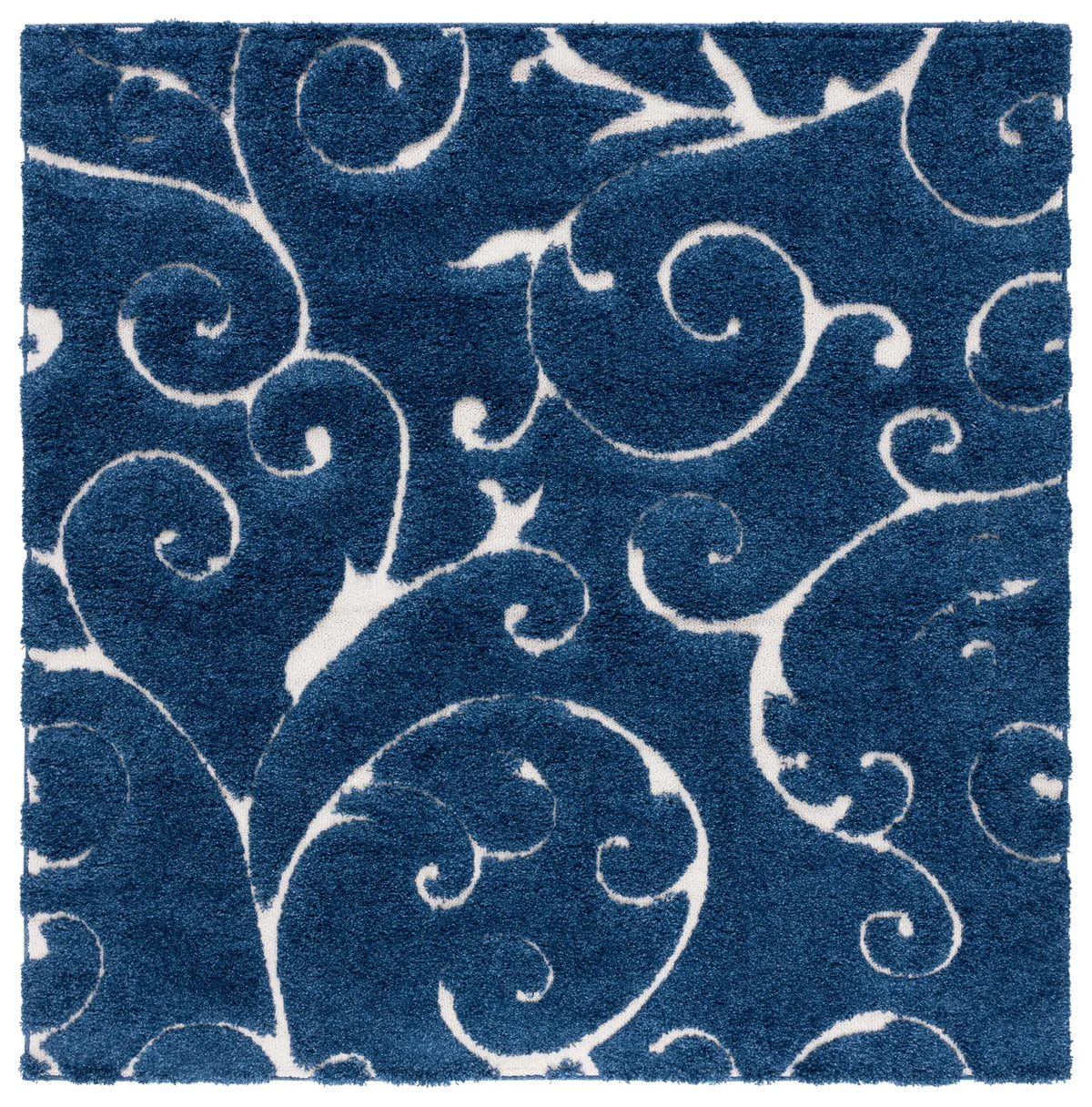 Safavieh Florida Shag 6'-7" x 6'-7" Rug in Dark Blue / Cream