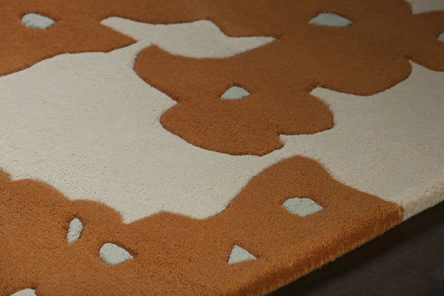 Chandra Inhabit INH-21623 White / Brown / Orange rug, side detail view