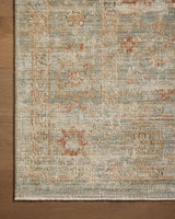 Loloi Heritage Her-06 Aqua/Terracotta Rug - corner on wood