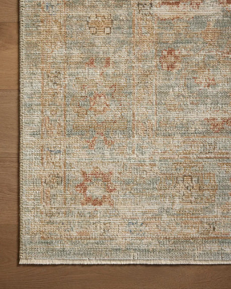 Loloi Heritage Her-06 Aqua/Terracotta Rug - corner on wood
