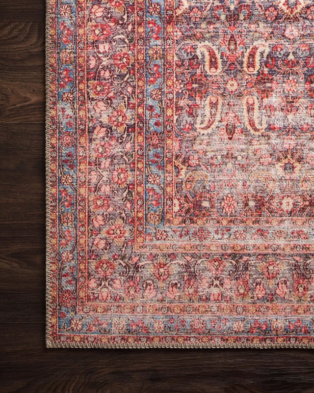 Loloi Loren Lq-05 Eggplant / Crimson Rugs - corner on wood