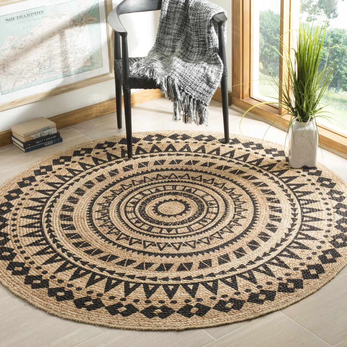 Safavieh Natural Fiber 6'-0" x 6'-0" Rug in Black / Natural