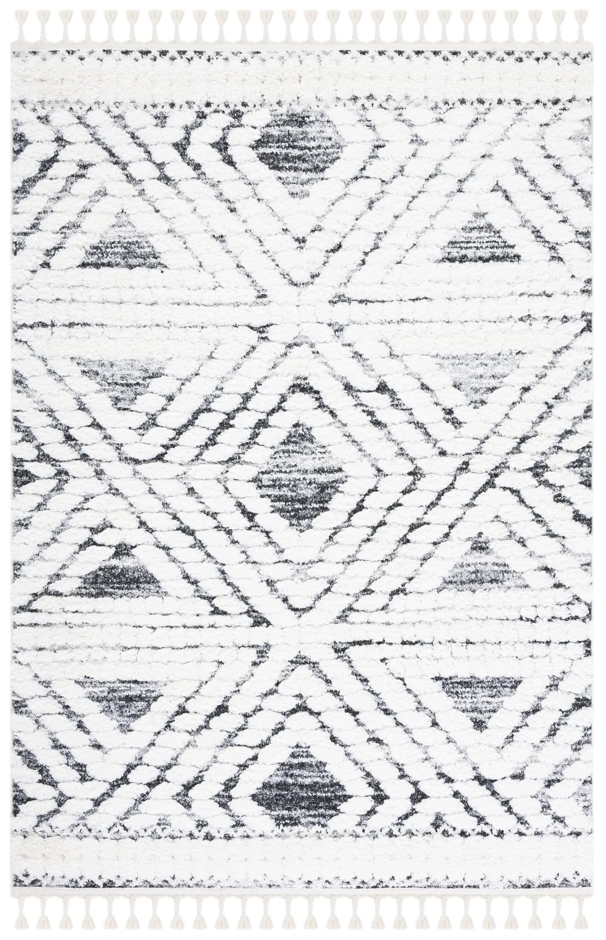 Safavieh Moroccan Tassel Shag 4'-0" x 6'-0" Rug in Ivory / Grey