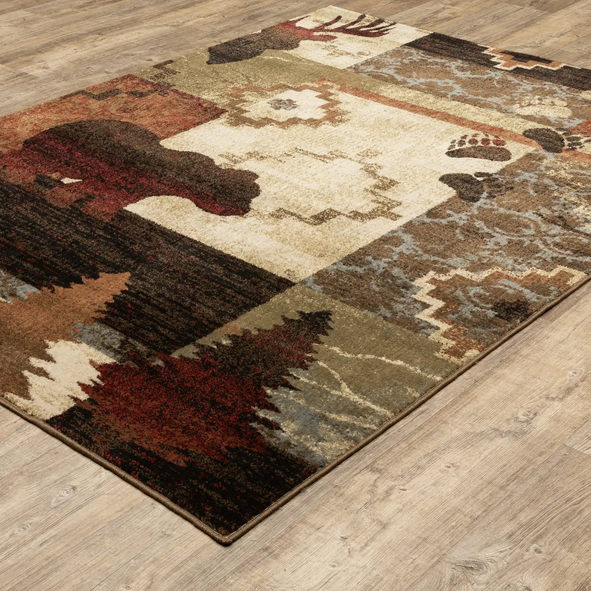 Oriental Weavers Sphinx Woodlands 9649A Brown / Rust Rugs - angle detail