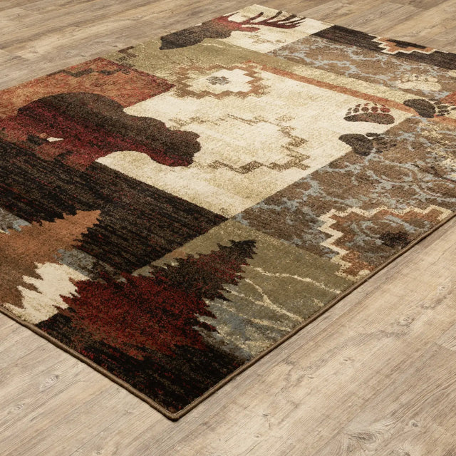 Oriental Weavers Sphinx Woodlands 9649A Brown / Rust Rugs - angle detail