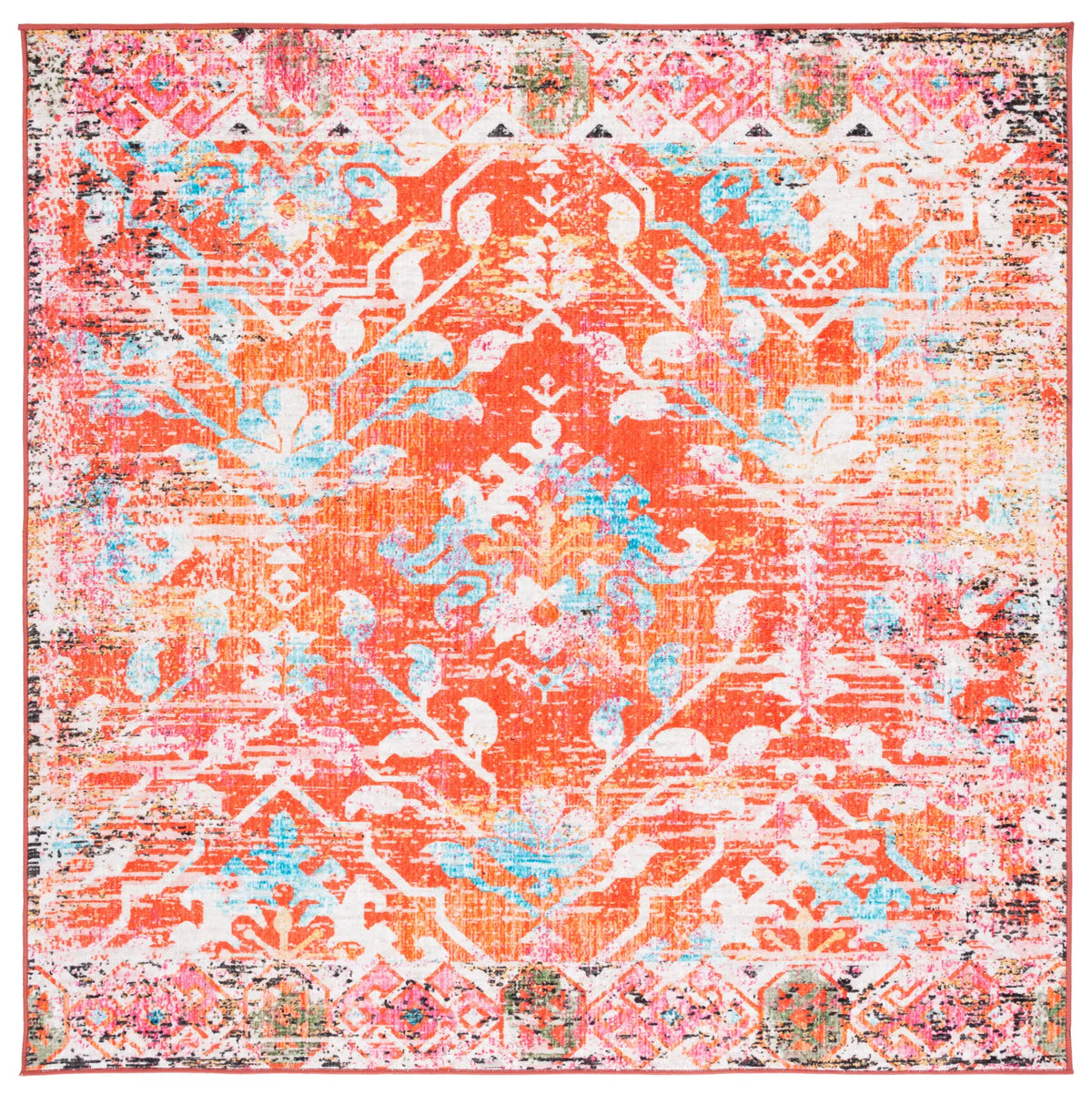 Safavieh Riviera 6'-7" x 6'-7" Rug in Orange / Light Blue