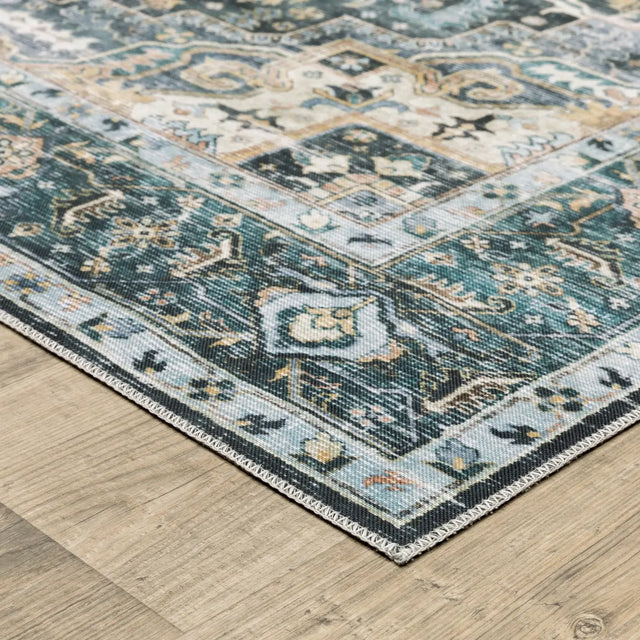 Oriental Weavers Machine Washable Charleston Cha01 Blue/ Ivory Rug - corner detail