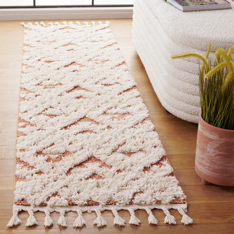 Safavieh Moroccan Tassel Shag 2'-3" x 10'-0" Rug in Ivory / Brick Rust