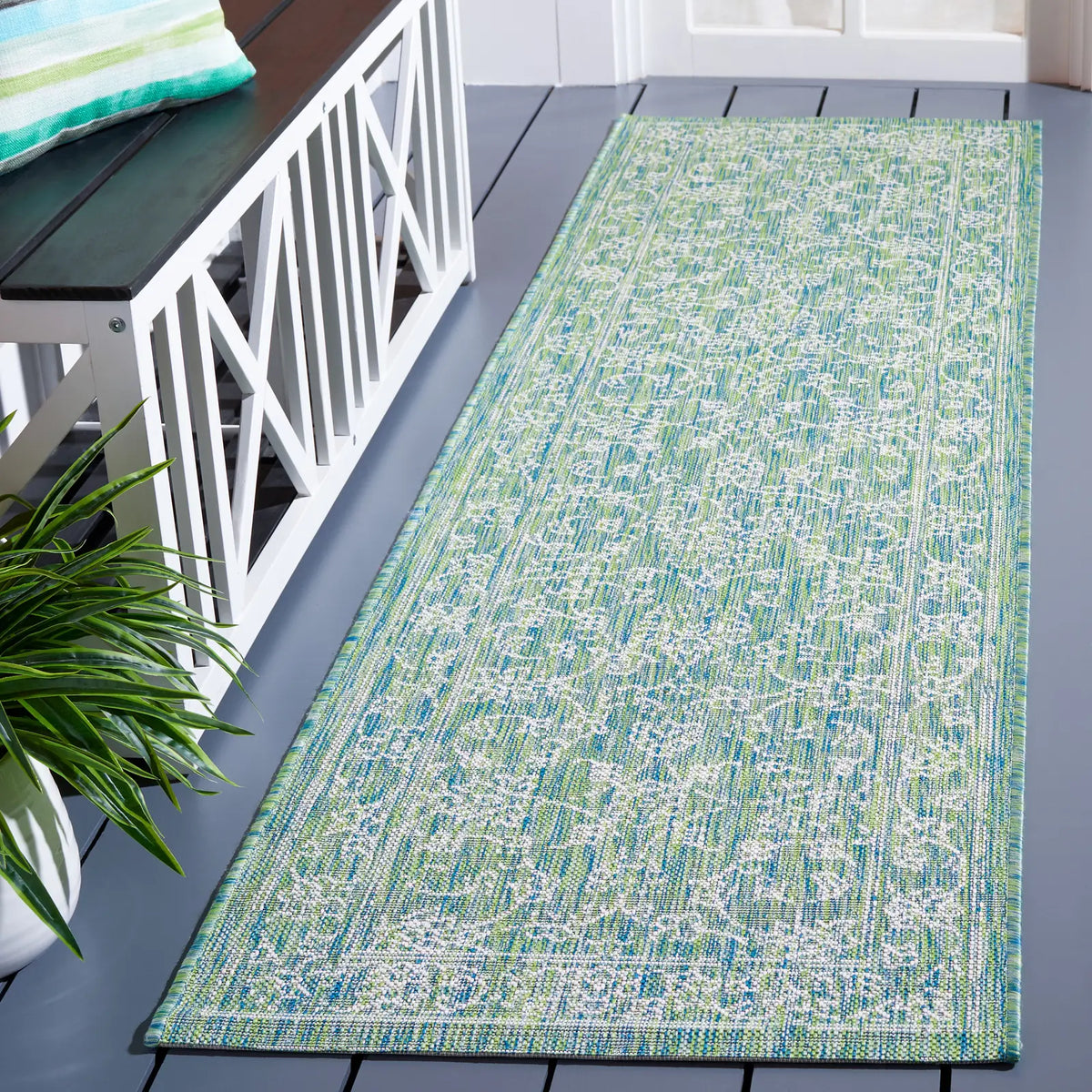 Safavieh Courtyard 2'-3" x 10'-0" Rug in Green / Ivory