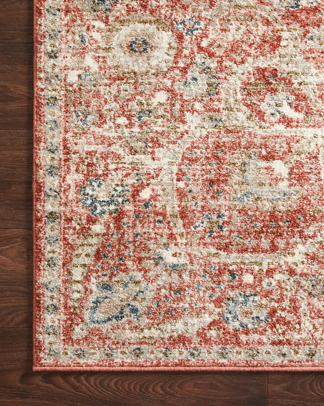Loloi Saban Sab-02 Rust/Beige Rugs - corner on wood