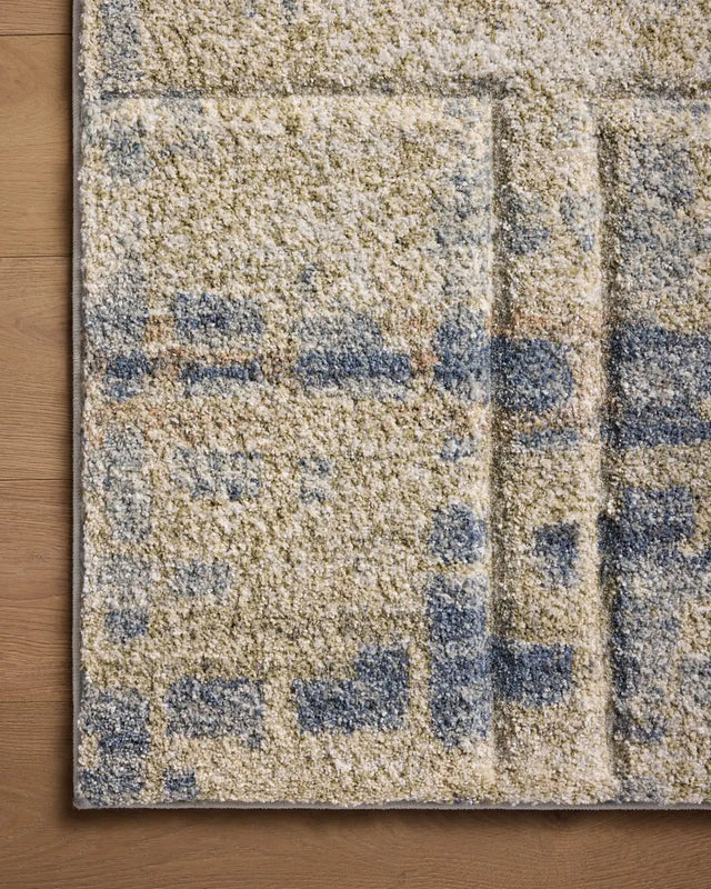 Loloi Silas Sla-05 Blue/Multi Rug - corner on wood