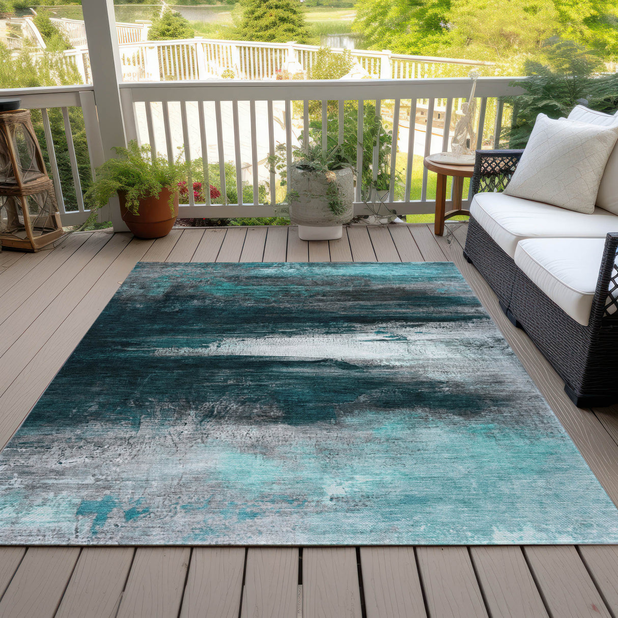 Addison Chantille ACN2016 Abstract Machine Made Transitional Teal Rug