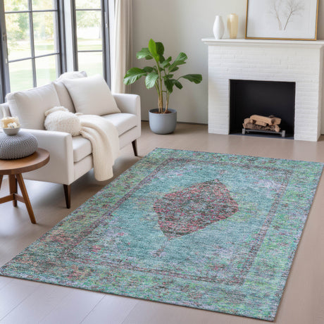 Addison Chantille ACN2021 Border Machine Made Traditional Aqua Rug