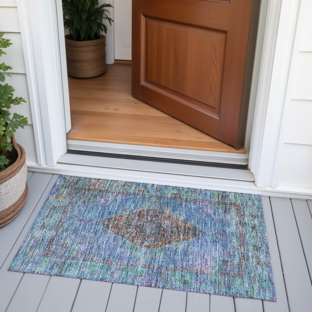 Addison Chantille ACN2021 Border Machine Made Traditional Blue Rug