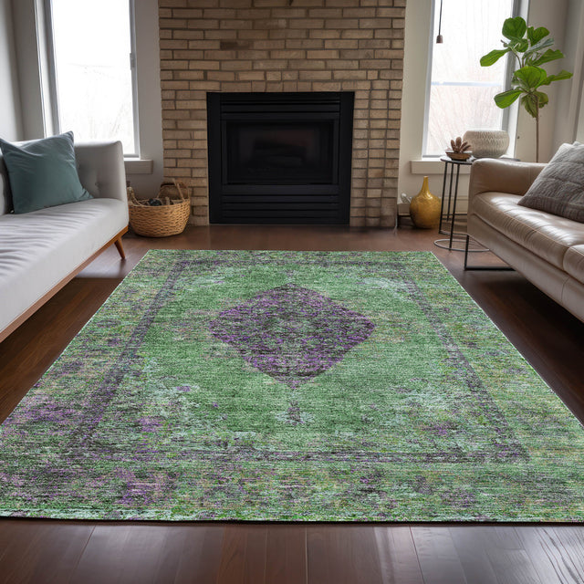 Addison Chantille ACN2021 Border Machine Made Traditional Lime Rug