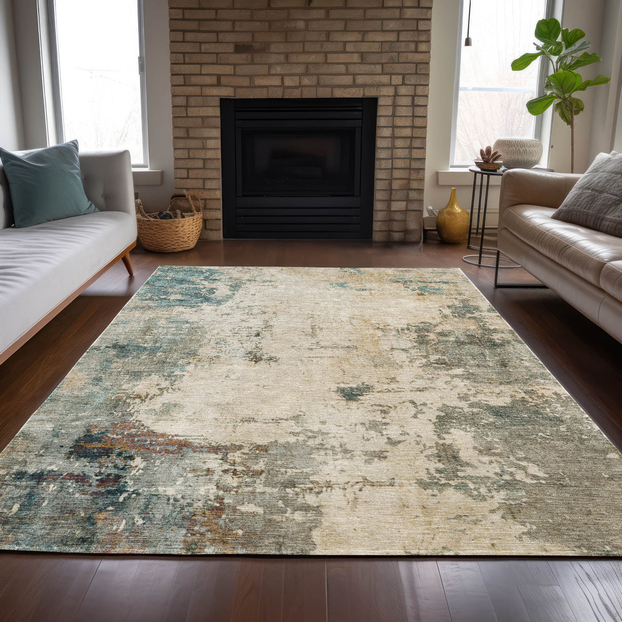 Addison Chantille ACN2022 Abstract Machine Made Transitional Ivory Rug