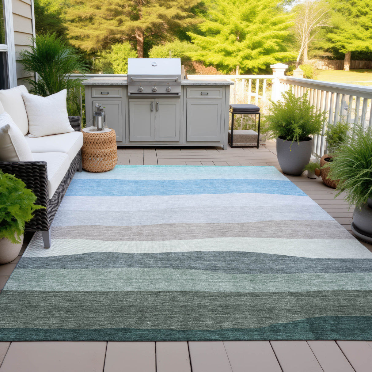 Addison Chantille ACN2023 Stripes Machine Made Transitional Green Rug