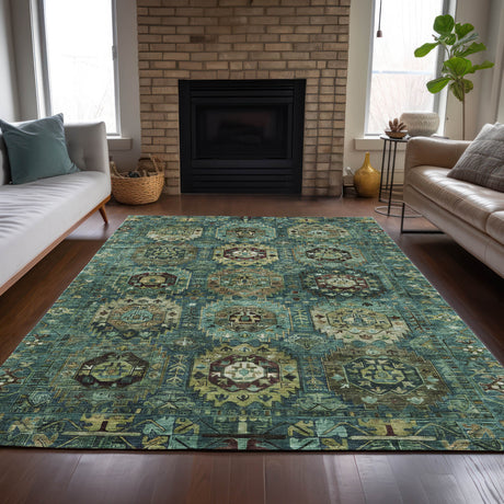 Addison Chantille ACN2024 Medallions Machine Made Traditional Teal Rug