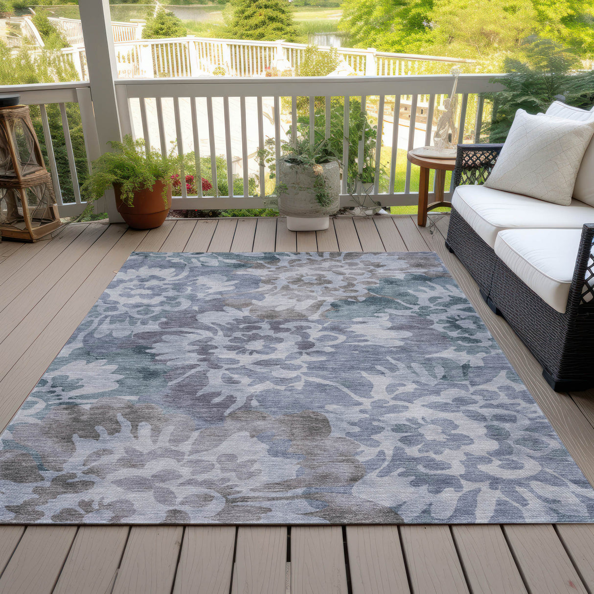 Addison Chantille ACN2028 Floral Machine Made Transitional Blue Rug