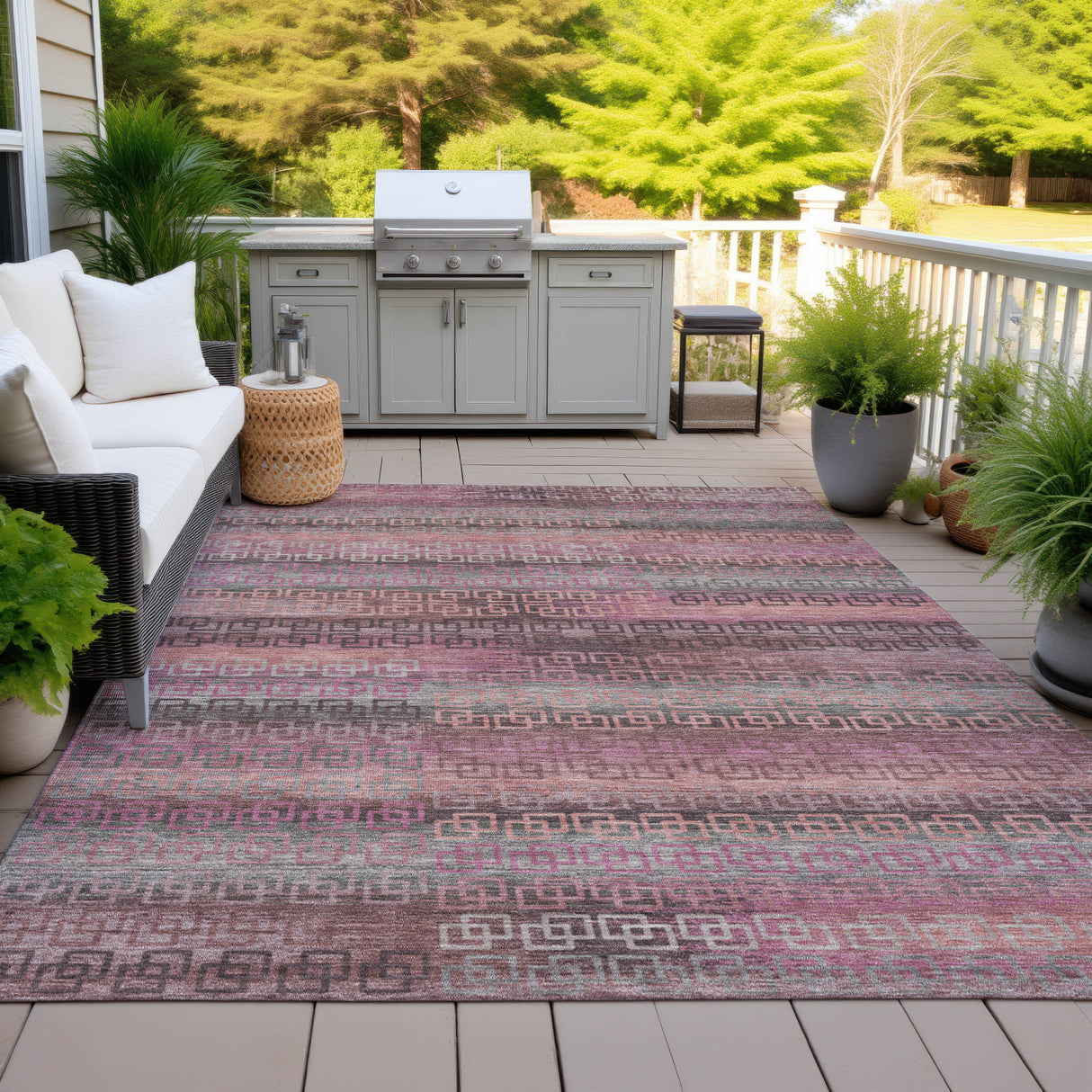 Addison Chantille ACN2029 Stripes Machine Made Transitional Pink Rug