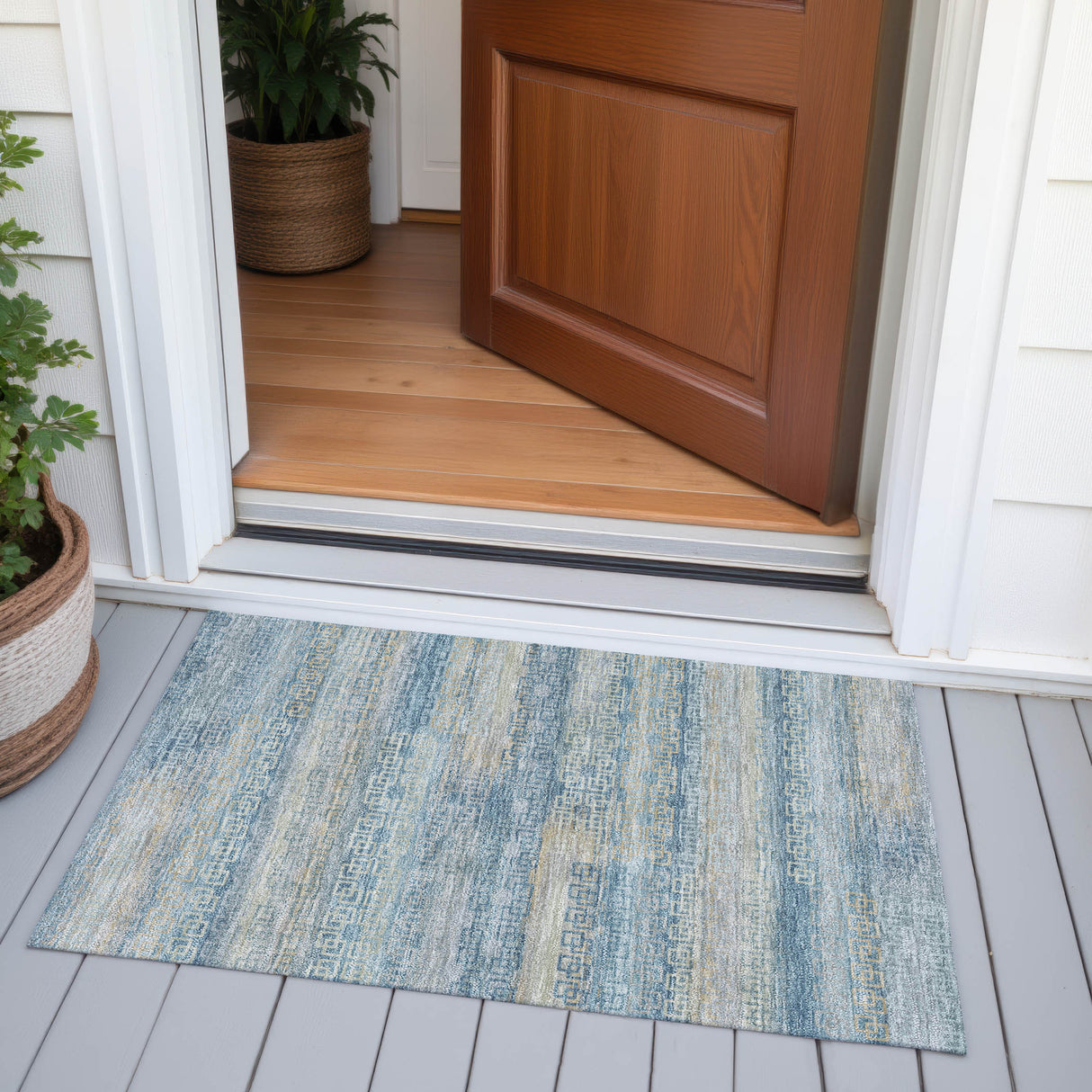 Addison Chantille ACN2029 Stripes Machine Made Transitional Teal Rug