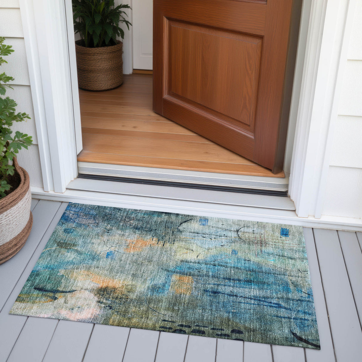Addison Chantille ACN2032 Abstract Machine Made Transitional Teal Rug