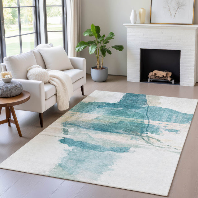Addison Chantille ACN2033 Abstract Machine Made Transitional Teal Rug