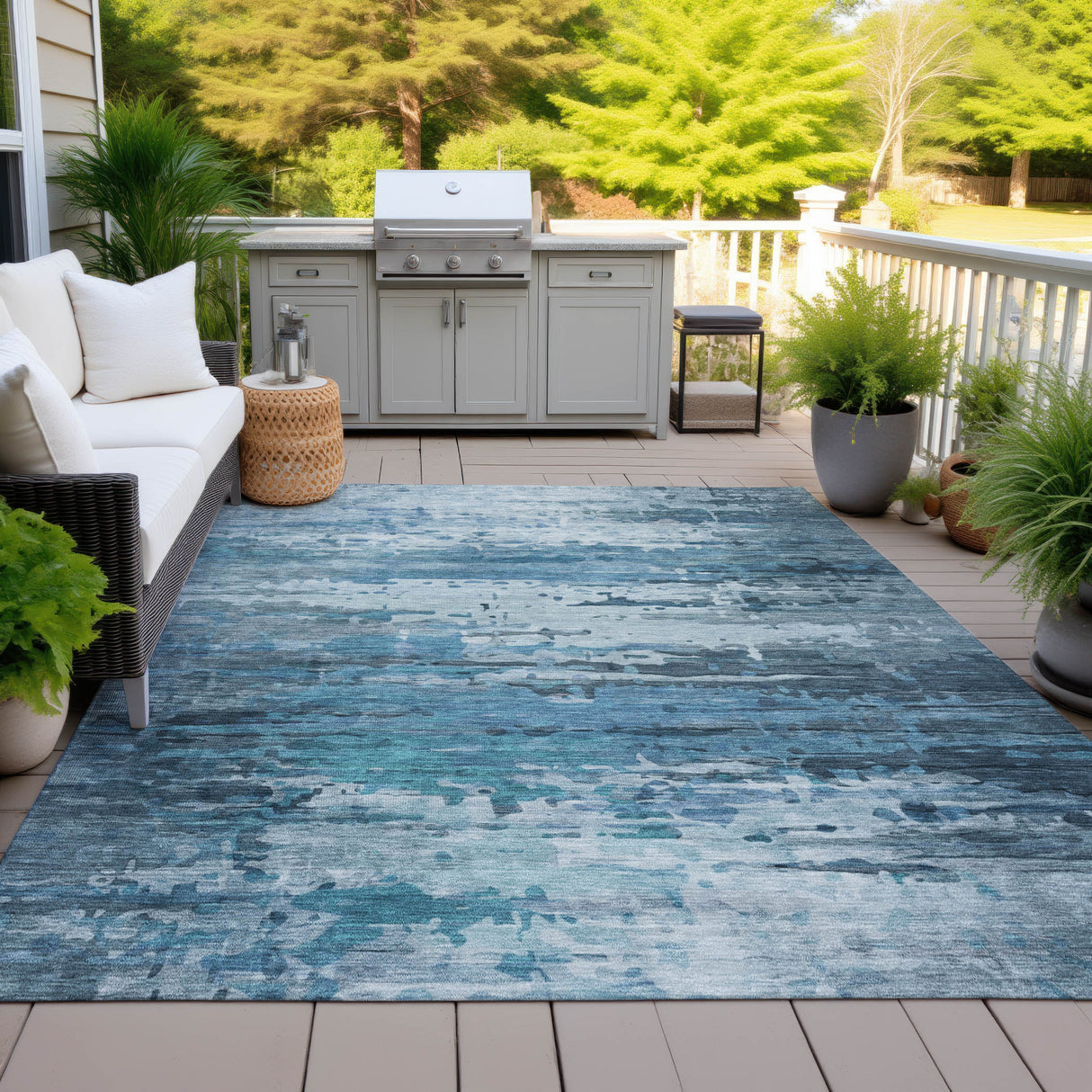 Addison Chantille ACN2034 Abstract Machine Made Transitional Blue Rug