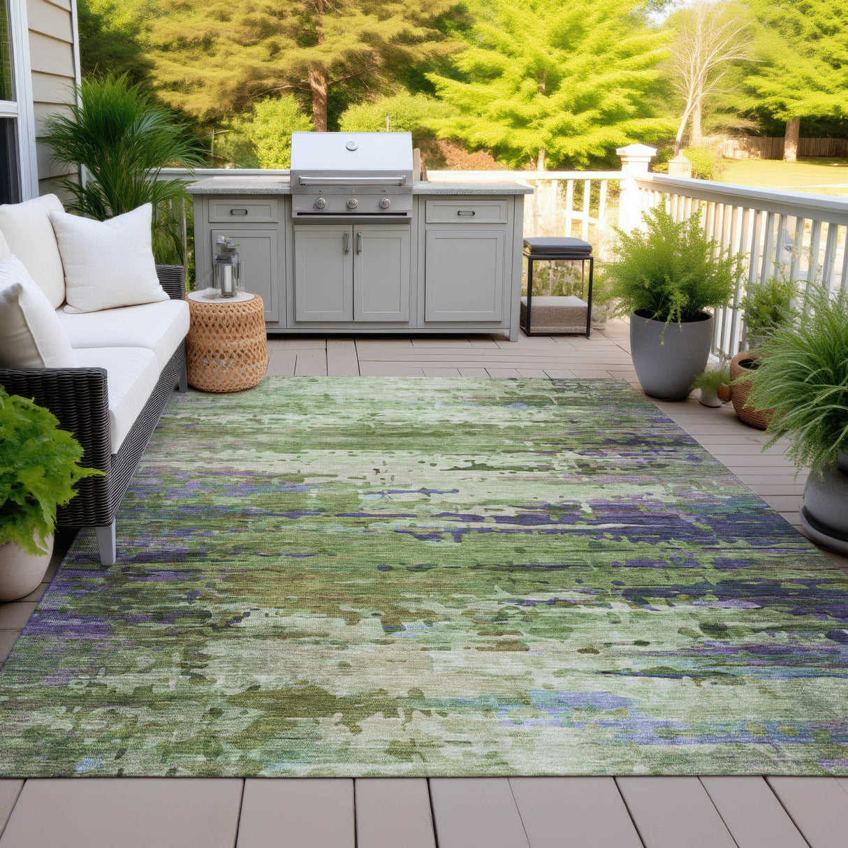 Addison Chantille ACN2035 Abstract Machine Made Transitional Green Rug