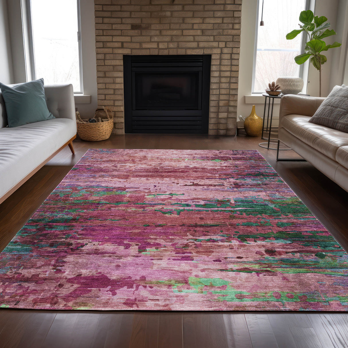 Addison Chantille ACN2035 Abstract Machine Made Transitional Pink Rug