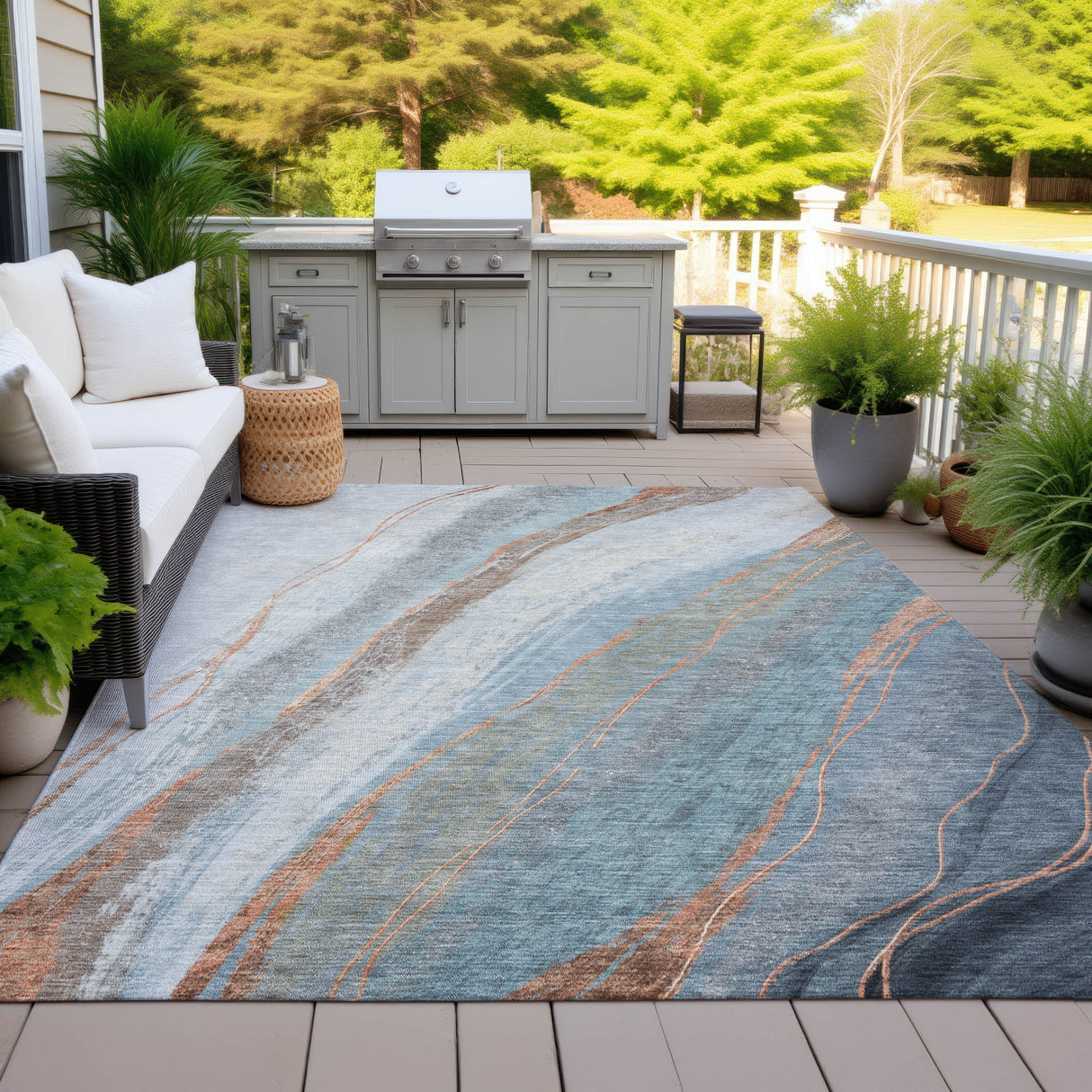 Addison Chantille ACN2036 Swirls Machine Made Transitional Blue Rug