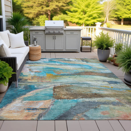 Addison Chantille ACN2039 Abstract Machine Made Transitional Teal Rug