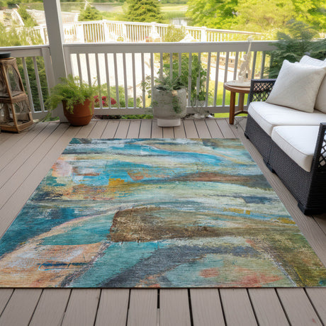 Addison Chantille ACN2039 Abstract Machine Made Transitional Teal Rug