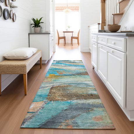 Addison Chantille ACN2039 Abstract Machine Made Transitional Teal Rug