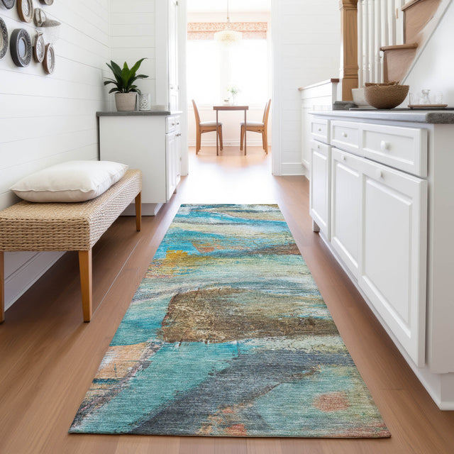Addison Chantille ACN2039 Abstract Machine Made Transitional Teal Rug