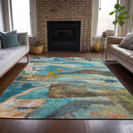 Addison Chantille ACN2039 Abstract Machine Made Transitional Teal Rug