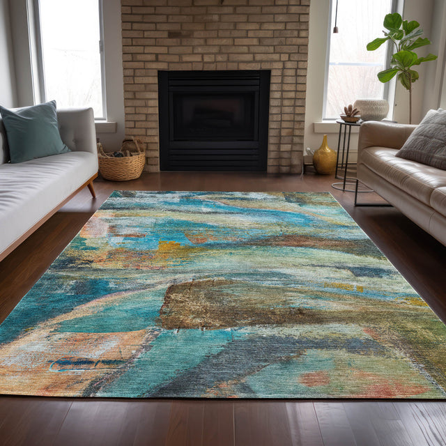Addison Chantille ACN2039 Abstract Machine Made Transitional Teal Rug