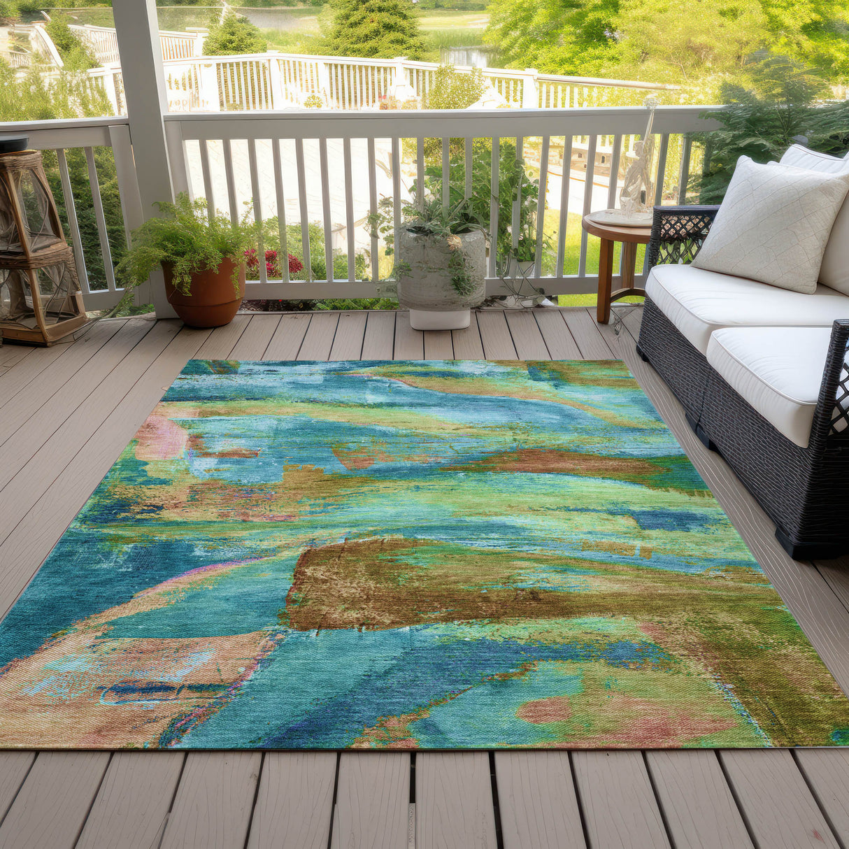 Addison Chantille ACN2040 Abstract Machine Made Transitional Teal Rug