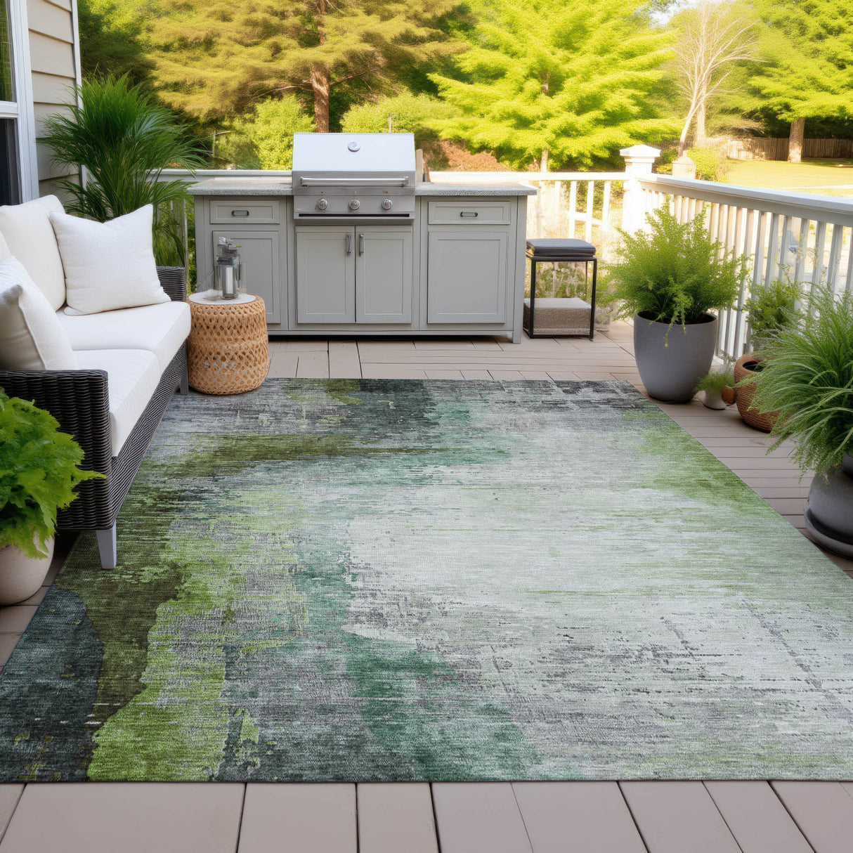 Addison Chantille ACN2041 Abstract Machine Made Transitional Green Rug