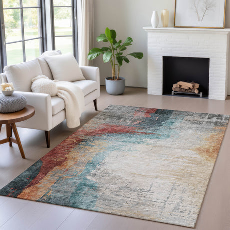 Addison Chantille ACN2041 Abstract Machine Made Transitional Teal Rug