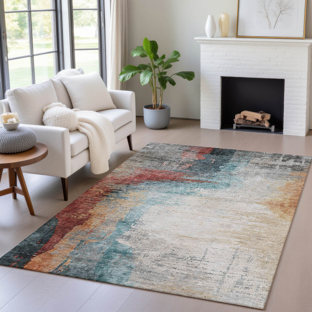 Addison Chantille ACN2041 Abstract Machine Made Transitional Teal Rug