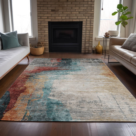 Addison Chantille ACN2041 Abstract Machine Made Transitional Teal Rug