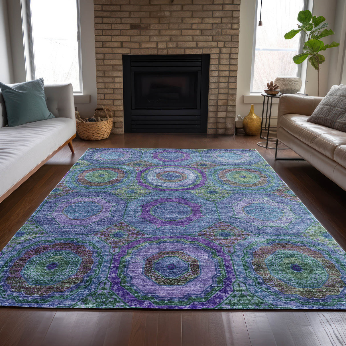 Addison Chantille ACN2049 Panel Machine Made Transitional Blue Rug
