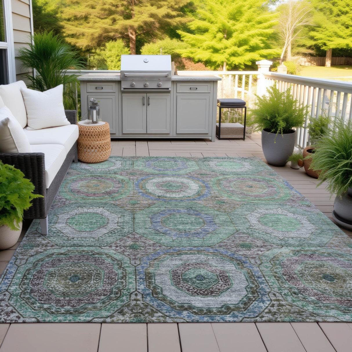 Addison Chantille ACN2049 Panel Machine Made Transitional Green Rug