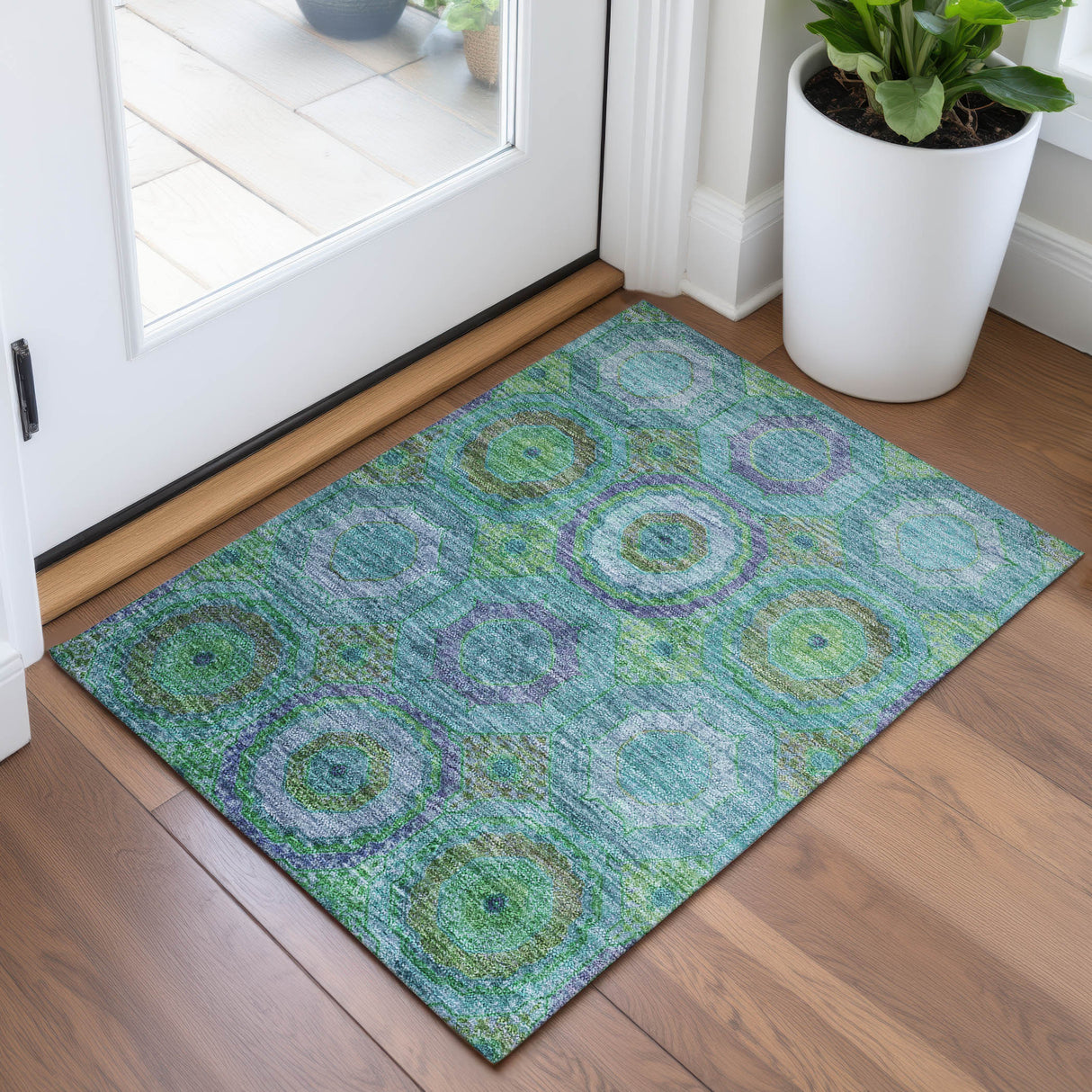 Addison Chantille ACN2049 Panel Machine Made Transitional Teal Rug