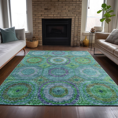 Addison Chantille ACN2049 Panel Machine Made Transitional Teal Rug